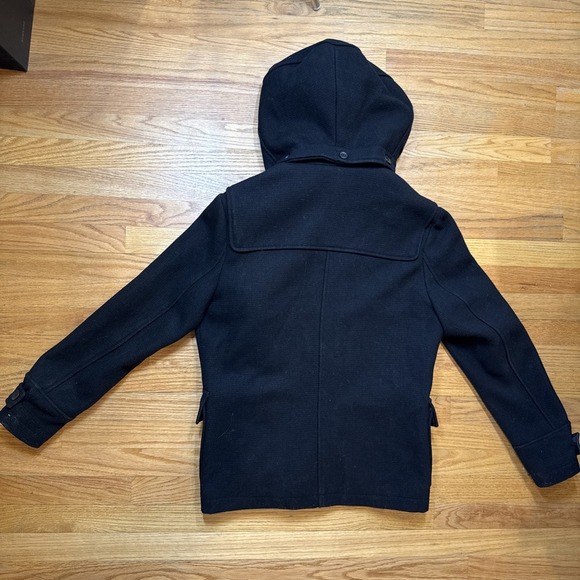 H&M Mens Wool Blend Black Hooded Duffle Barn/Chore Jacket-Size 36R - Picture 3 of 9